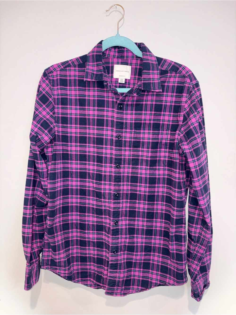 American Eagle Purple Plaid Button-Down Shirt
